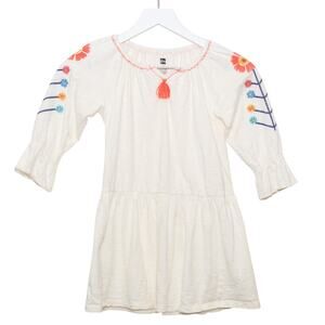 TEA Collection Embroidered Floral T-Shirt Dress Cotton Knit Tassel Girls Sz 6
